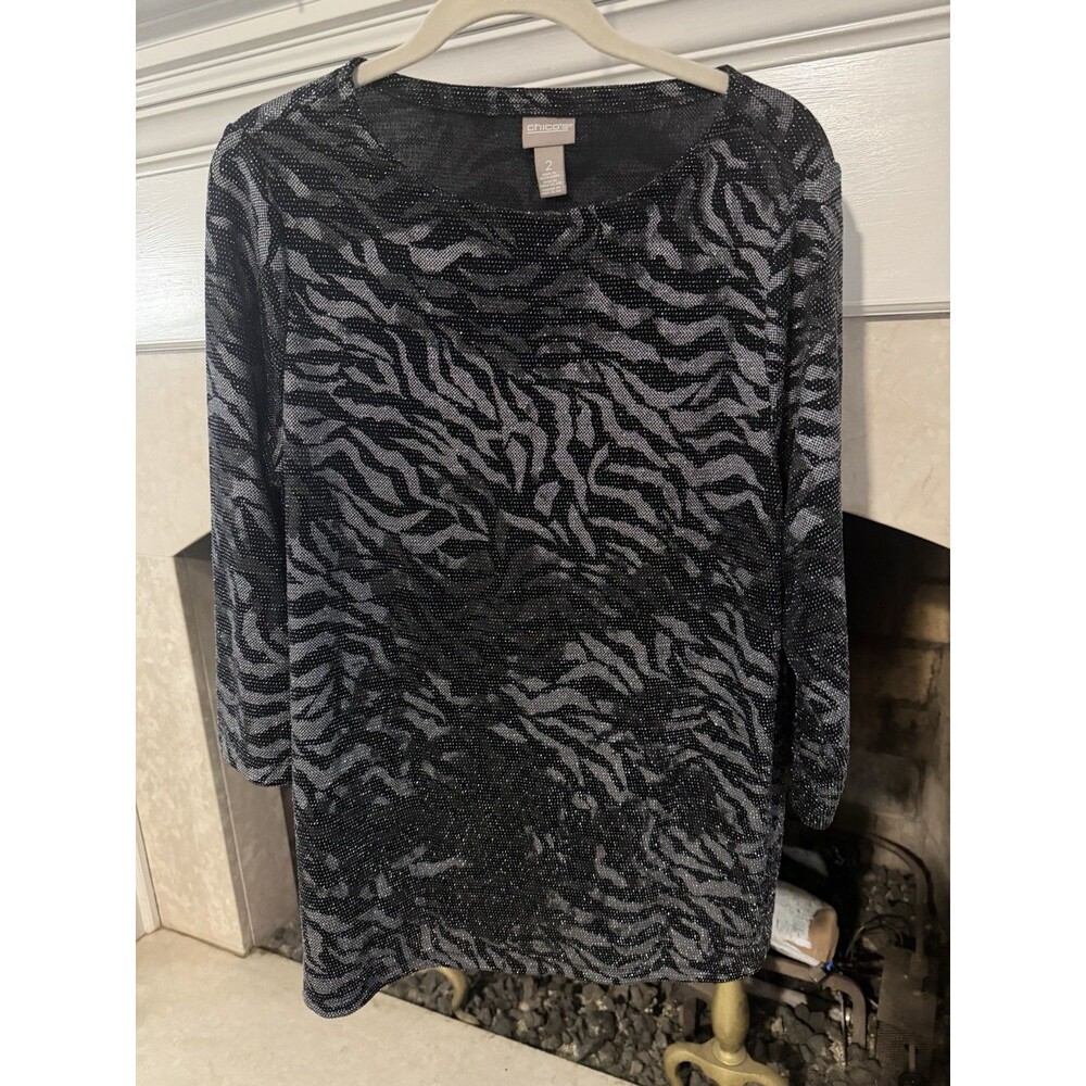 Chico’s Animal Print Shimmery Top Size Large